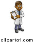 Vector Illustration of a Happy Black Male Scientist Holding a Clipboard by AtStockIllustration