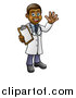 Vector Illustration of a Happy Black Male Scientist Waving and Holding a Clipboard by AtStockIllustration