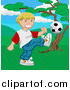 Vector Illustration of a Happy Blond Boy Kicking a Soccer Ball by AtStockIllustration