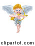 Vector Illustration of a Happy Blond Caucasian Valentines Day Cupid Smiling and Aiming an Arrow by AtStockIllustration