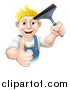 Vector Illustration of a Happy Blond Caucasian Window Cleaner Man Holding a Squeegee and Giving a Thumb up by AtStockIllustration
