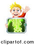 Vector Illustration of a Happy Blond Man Holding an Xray Screen over His Torso and Waving by AtStockIllustration