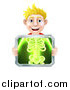 Vector Illustration of a Happy Blond Man Holding an Xray Screen over His Torso by AtStockIllustration