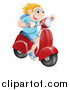 Vector Illustration of a Happy Blond Man Speeding on a Moped by AtStockIllustration