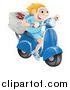 Vector Illustration of a Happy Blond Pizza Delivery Man Speeding on a Moped by AtStockIllustration