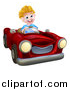 Vector Illustration of a Happy Blond White Boy Driving a Red Convertible Car by AtStockIllustration