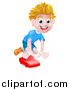 Vector Illustration of a Happy Blond White Boy Playing with a Toy Car by AtStockIllustration