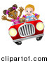 Vector Illustration of a Happy Blond White Girl Driving a Red Convertible Car with a Black Girl in the Passenger Seat by AtStockIllustration