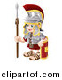 Vector Illustration of a Happy Boy Roman Soldier with a Shield and Spear by AtStockIllustration