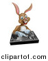 Vector Illustration of a Happy Brown Bunny Rabbit Dj over a Turntable by AtStockIllustration