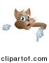 Vector Illustration of a Happy Brown Cat Pointing down at a Sign by AtStockIllustration