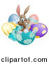 Vector Illustration of a Happy Brown Easter Bunny Sitting in an Egg Shell by AtStockIllustration