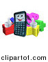 Vector Illustration of a Happy Calculator Character Holding Thumbs up over Math Symbols by AtStockIllustration