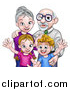 Vector Illustration of a Happy Caucasian Boy and Girl with Their Grandparents by AtStockIllustration