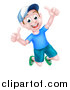 Vector Illustration of a Happy Caucasian Boy Jumping and Giving Two Thumbs up by AtStockIllustration