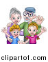 Vector Illustration of a Happy Caucasian Grandparents and Grand Children Waving by AtStockIllustration