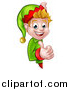 Vector Illustration of a Happy Caucasian Male Christmas Elf Giving a Thumb up Around a Sign by AtStockIllustration