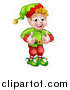 Vector Illustration of a Happy Caucasian Male Christmas Elf Giving Two Thumbs up by AtStockIllustration