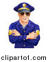 Vector Illustration of a Happy Caucasian Male Police Officer with Folded Arms, Wearing Sunglasses and Smiling by AtStockIllustration