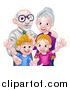 Vector Illustration of a Happy Caucasian Senior Man and Woman with Their Grandchildren by AtStockIllustration