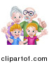 Vector Illustration of a Happy Caucasian Senior Man and Woman with Their Grandchildren by AtStockIllustration