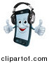 Vector Illustration of a Happy Cell Phone Mascot Wearing Headphones and Holding Two Thumbs up by AtStockIllustration