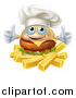 Vector Illustration of a Happy Cheeseburger Chef Holding Two Thumbs up over French Fries by AtStockIllustration