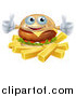 Vector Illustration of a Happy Cheeseburger Holding Two Thumbs up over French Fries by AtStockIllustration