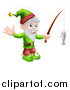 Vector Illustration of a Happy Christmas Elf Waving and Fishing by AtStockIllustration