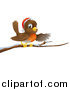 Vector Illustration of a Happy Christmas Robin Wearing a Santa Hat and Perched on a Snowy Branch by AtStockIllustration