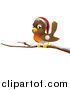 Vector Illustration of a Happy Christmas Robin Wearing a Santa Hat on a Snow Covered Branch by AtStockIllustration