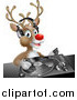 Vector Illustration of a Happy Christmas Rudolph Reindeer Dj Wearing Headphones over a Turntable by AtStockIllustration