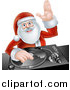 Vector Illustration of a Happy Christmas Santa Claus Dj Mixing Music on a Turntable and Waving by AtStockIllustration