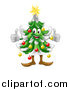 Vector Illustration of a Happy Christmas Tree Mascot Holding Two Thumbs up by AtStockIllustration