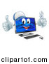 Vector Illustration of a Happy Computer Mascot Holding a Wrench and Thumb up by AtStockIllustration