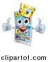 Vector Illustration of a Happy Crowned Cell Phone Mascot Holding Two Thumbs up by AtStockIllustration