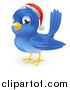 Vector Illustration of a Happy Cute Christmas Bluebird Wearing a Santa Hat by AtStockIllustration