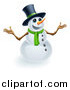 Vector Illustration of a Happy Cute Snowman Wearing a Top Hat and Scarf by AtStockIllustration