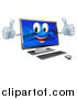 Vector Illustration of a Happy Desktop Computer Mascot Holding Two Thumbs up by AtStockIllustration