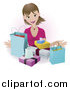 Vector Illustration of a Happy Female Shopper with Bags and Boxes by AtStockIllustration