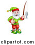 Vector Illustration of a Happy Garden Gnome or Christmas Elf Giving a Thumb up and Fishing by AtStockIllustration