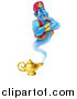 Vector Illustration of a Happy Genie Emerging from a Magic Lamp by AtStockIllustration
