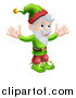 Vector Illustration of a Happy Gnome or Christmas Elf Holding up His Arms by AtStockIllustration