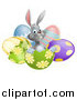 Vector Illustration of a Happy Gray Easter Bunny Sitting in an Egg Shell by AtStockIllustration