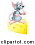 Vector Illustration of a Happy Gray Mouse Holding a Thumb up on a Block of Cheese by AtStockIllustration