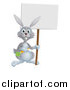 Vector Illustration of a Happy Gray Rabbit Holding a Carrot and Blank Sign by AtStockIllustration