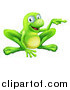 Vector Illustration of a Happy Green Frog Crouching and Pointing to the Side by AtStockIllustration