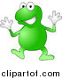 Vector Illustration of a Happy Green Frog Wearing Gloves Doing Jazz Hands While Dancing by AtStockIllustration