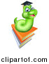 Vector Illustration of a Happy Green Professor Earthworm on a Stack of Books by AtStockIllustration
