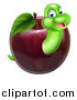 Vector Illustration of a Happy Green Worm Emerging from a Red Apple by AtStockIllustration